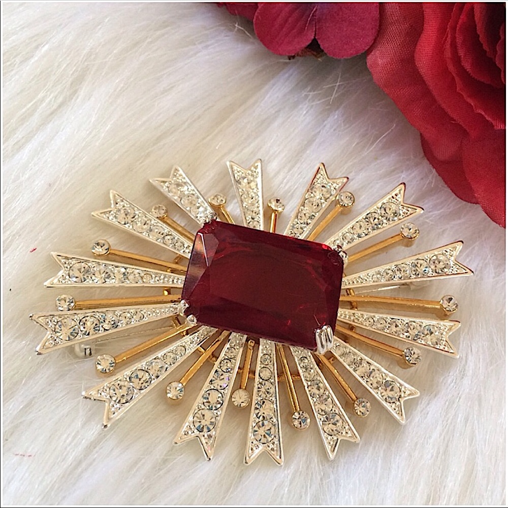 Kenneth J Lane Ruby Red Starburst Brooch